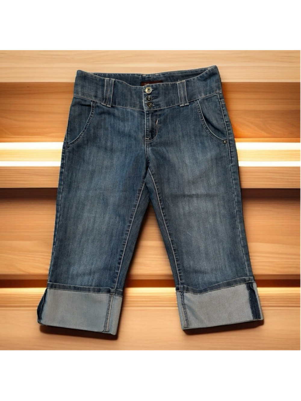 Lee Capri Jeans Sewn In Cuffed Hem Mid-Rise Womens 6M Distressed Stretch - Picture 16 of 16